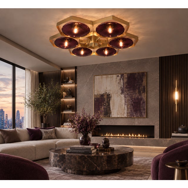 21st Century Hive Satin Brass Amethyst Bubbles Murano Flush Mount by Fabio LTD For Sale - Image 9 of 9