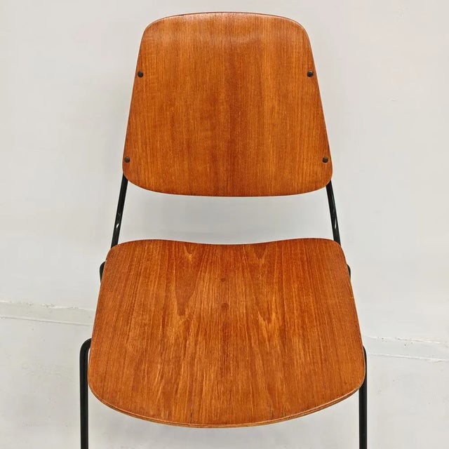 Vintage Black Metal & Plywood Dining Chairs by Augusto Bozzi for Saporiti, 1960s, Set of 6 For Sale - Image 9 of 18