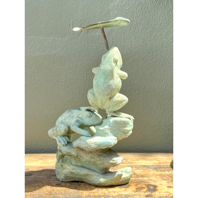 Late 20th Century Vintage Patinated Verdigris Garden Frogs Sculpture For Sale - Image 5 of 12