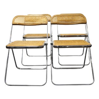 Vintage Plia Chairs in Cane Fabric by Giancarlo Piretti for Anonima Castelli, 1970s, Set of 4 For Sale