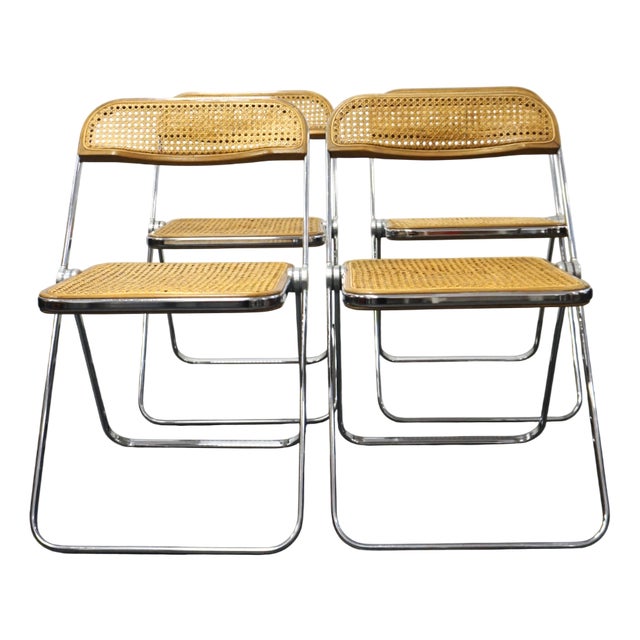 Vintage Plia Chairs in Cane Fabric by Giancarlo Piretti for Anonima Castelli, 1970s, Set of 4 For Sale