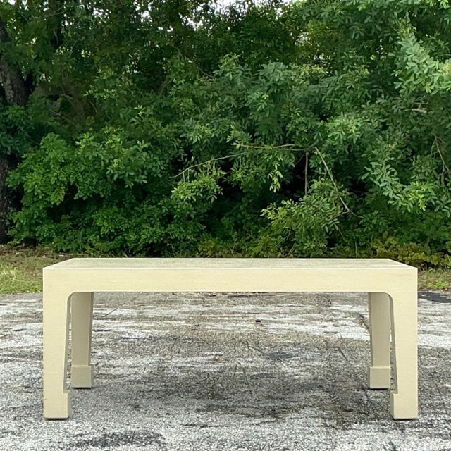 Mid 20th Century Vintage Regency Linen Wrapped Coffee Table After Harrison Van Horn For Sale - Image 5 of 8