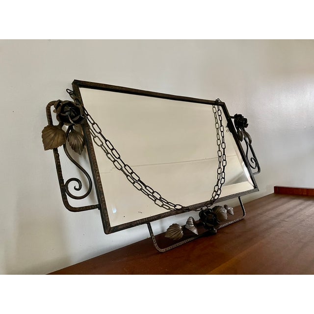 Black 20th Century Rectangular Beveled Wrought Iron Mirror, France, 1920s For Sale - Image 8 of 9