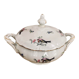 1940s Winterling Bavaria Porcelain Covered Vegetable Serving Bowl, With Birds
