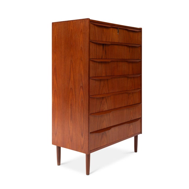 Mid-Century Modern Vintage Danish Mid-Century Seven-Drawer Teak Tallboy Dresser 1960s For Sale - Image 3 of 8