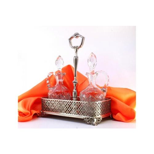 Cruet Set with Silver Structure and Cut Glass Cruets, Set of 3 For Sale - Image 6 of 6
