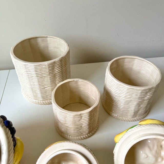 Wicker and Fruit Motif Canisters: Set of 3 For Sale - Image 10 of 12