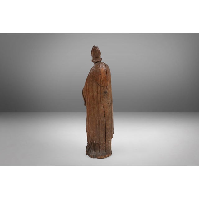 French Artist, Antique Statue of Saint Eligius, 1500s, Wood For Sale - Image 14 of 18