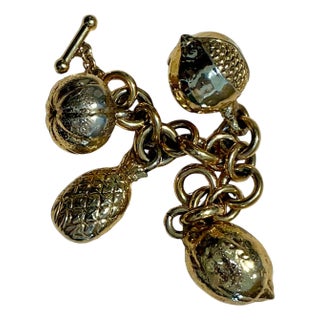 Late 20th Century Gianfranco Ferre Gold Fruit Charm Bracelet For Sale