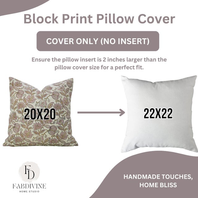 Linen Fabdivine Handmade Linen Blend Pillow Covers 12x20 Inch – Custard Apple Block Print Design For Sale - Image 8 of 9