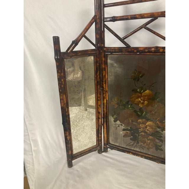 Late 19th Century Antique Victorian Aesthetic Movement Bamboo Folding Fire Screen | Hand-Painted For Sale - Image 5 of 9