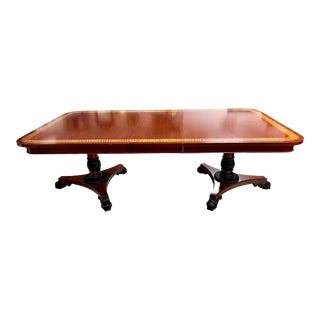 Baker Furniture Inlay Mahogany Double Pedestal Dining Table For Sale