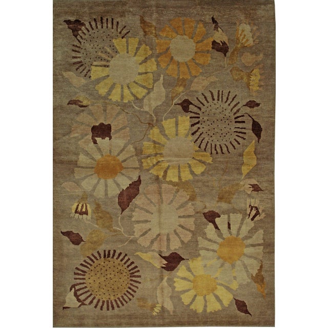 Contemporary 6x9 Serene Timeless Brown Geometric Floral Modern Hand Knotted Wool Carpet Rug For Sale - Image 3 of 6