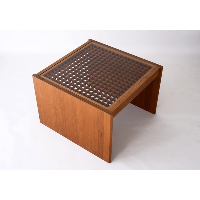 Vintage Danish Komfort Lattice Pattern Teak and Glass Coffee Table & Side Table Set For Sale In San Francisco - Image 6 of 12