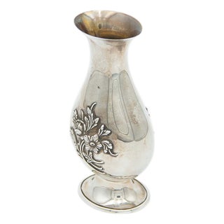 Plain Silver Vase with Flower Reliefs For Sale