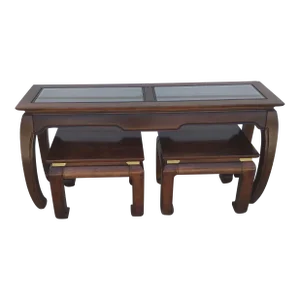 1970s Chinoiserie Style Console Table with benches - Set of 3