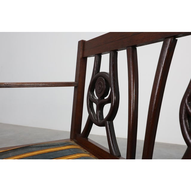 Blue Vintage Art Deco Belgian Bench in Oak, 1920s For Sale - Image 8 of 14