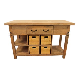 French Country Parque-Top Farm Style Mango Wood Kitchen Island/Bar For Sale