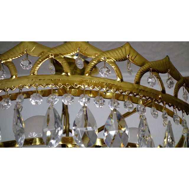 Mid-Century Modern Vintage Gilded Metal and Crystal Chandelier, 1990s For Sale - Image 3 of 11