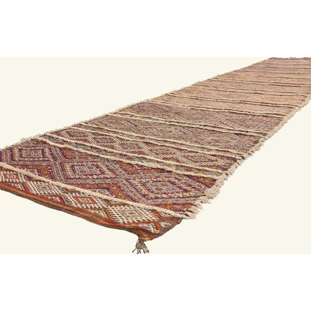 21965 Vintage Zemmour Moroccan Kilim Rug, 03'08 x 17'00. The Guardian Legacy: A Vintage Zemmour Moroccan Masterpiece of...