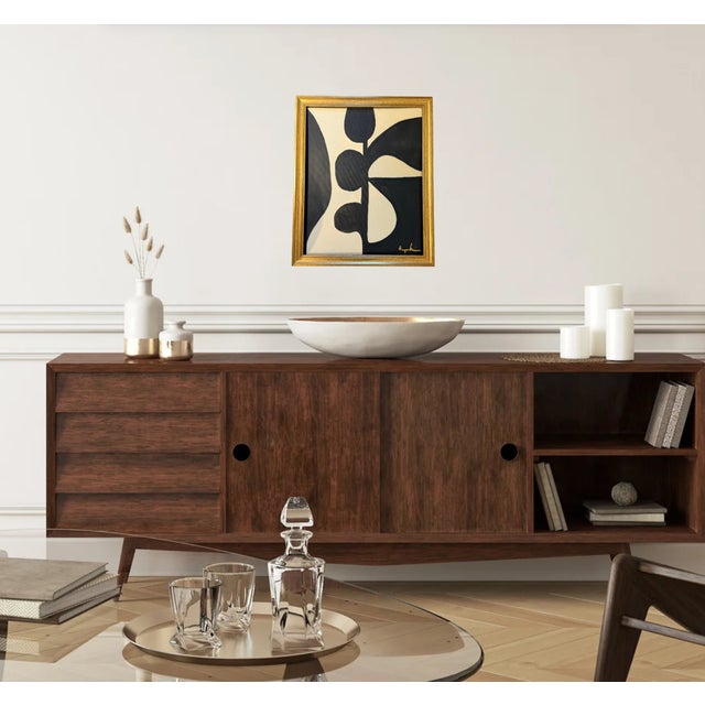 Bryan Boomershine, original abstract Mid-Century Inspired Painting in gold frame .This painting will a dramatic...