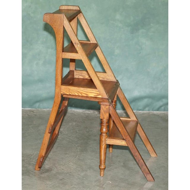 Antique English Arts & Crafts Metamorphic Library Steps in Tiger Oak, 1880 For Sale - Image 18 of 18