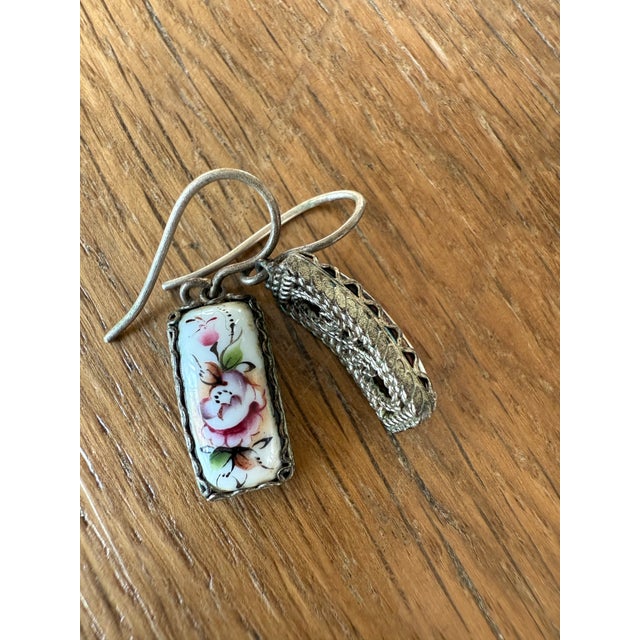 A pair of vintage European hand painted earrings with filigree settings. From my personal collection from Europe 1990. No...