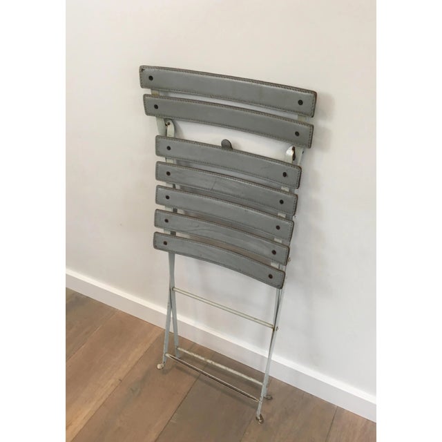 Zanotta, Grey Leather and White Lacquered Metal Folding Chairs, Italian - A Pair For Sale - Image 11 of 13