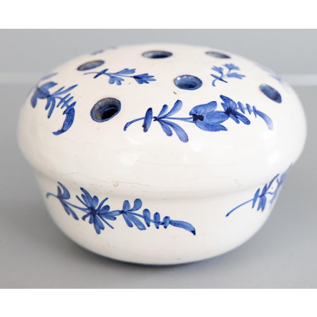 Blue Antique French Faience Blue & White Floral Flower Frog Vase For Sale - Image 8 of 8