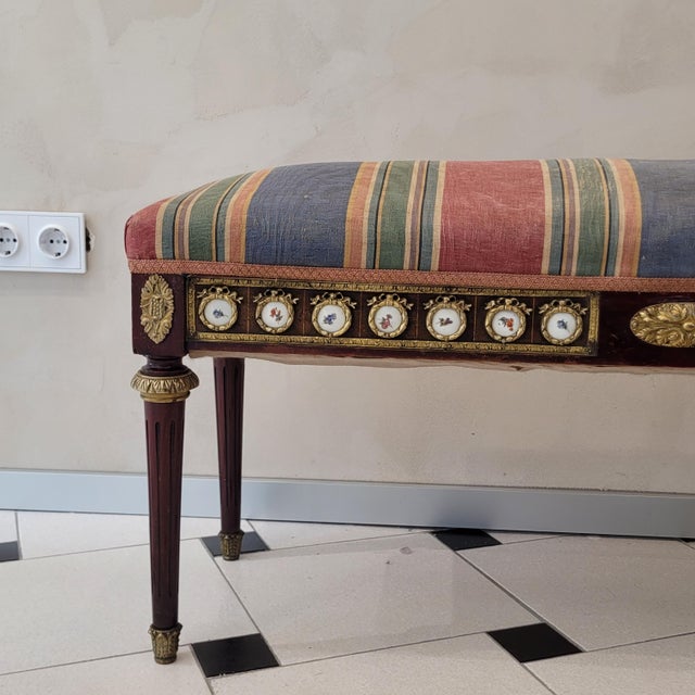 Louis XVI Style Dressing Bench in Beech, Bronze and Porcelain, France, 1850 For Sale - Image 15 of 18