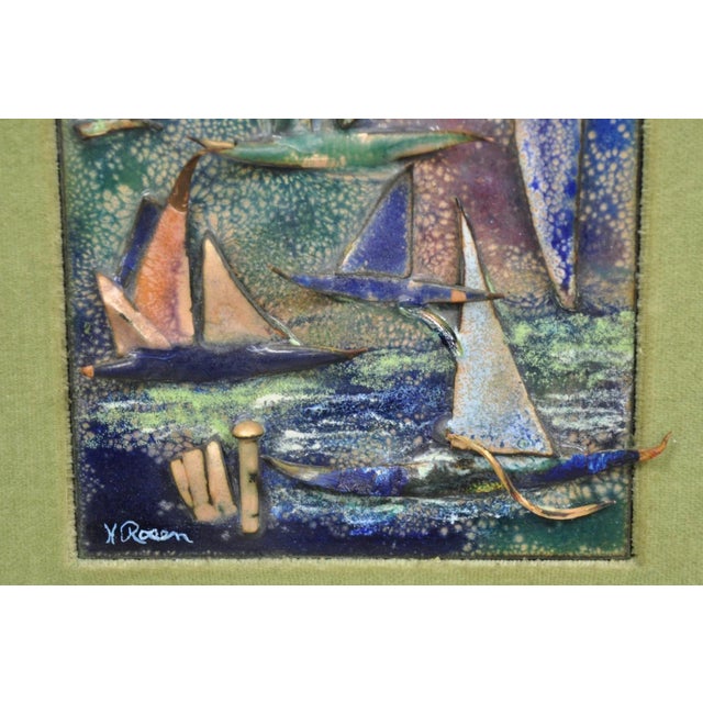 Mid 20th Century Vintage Mid Centuy Modern Enameled Copper Clipper Ship Art Painting by M. Rosen For Sale - Image 5 of 12