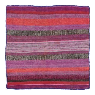 Vintage Frazada Square Kilim in Vibrant Polychrome Striped Pattern - Rug & Kilim For Sale