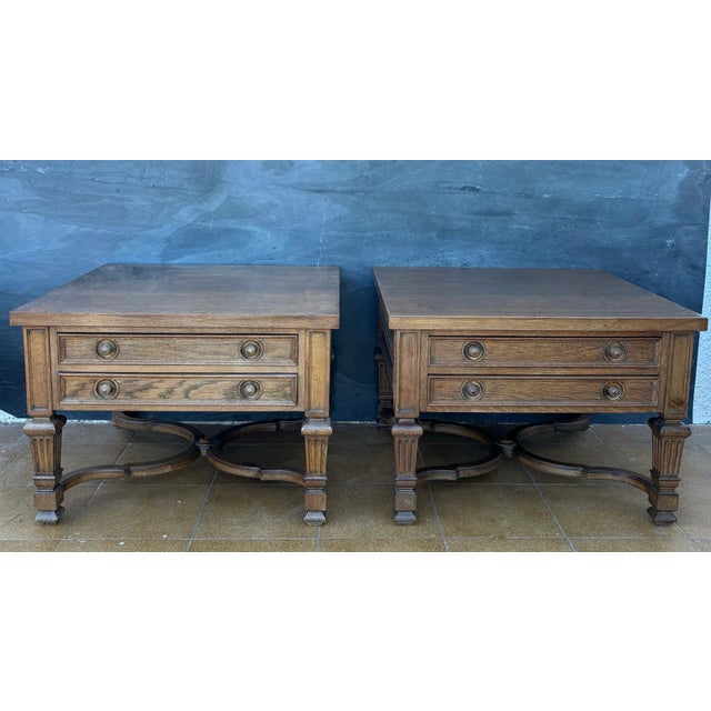 Wood Pair of Spanish Classical Revival Style Oak Side Tables, Mid-20th Century For Sale - Image 7 of 13