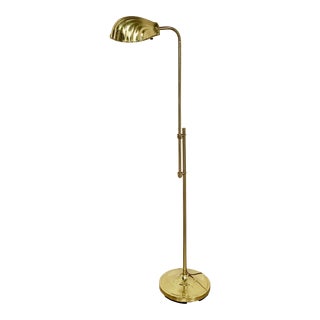 1970s Mid Century Alsy Clam Shell Adjustable Pharmacy Style Brass Floor Lamp For Sale