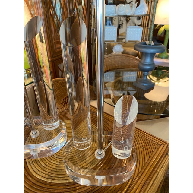 Vintage Geometric Lucite Table Lamps Chrome Newly Wired -A Pair For Sale - Image 4 of 12