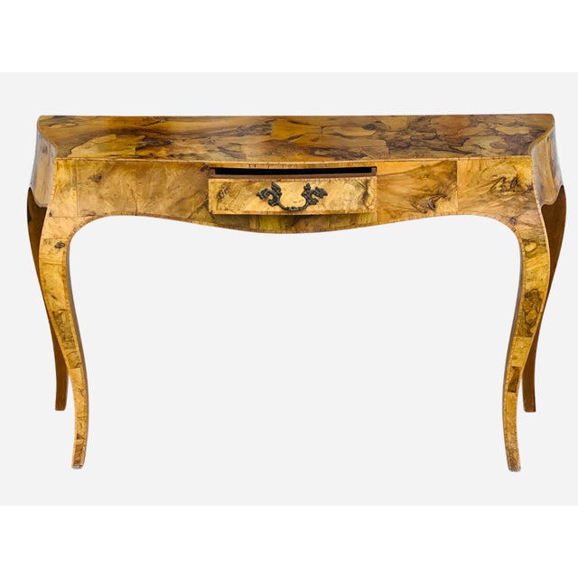 1960s Mid Century Transitional Modern Italian Oyster Burl Olive Console Table or Desk For Sale - Image 10 of 13