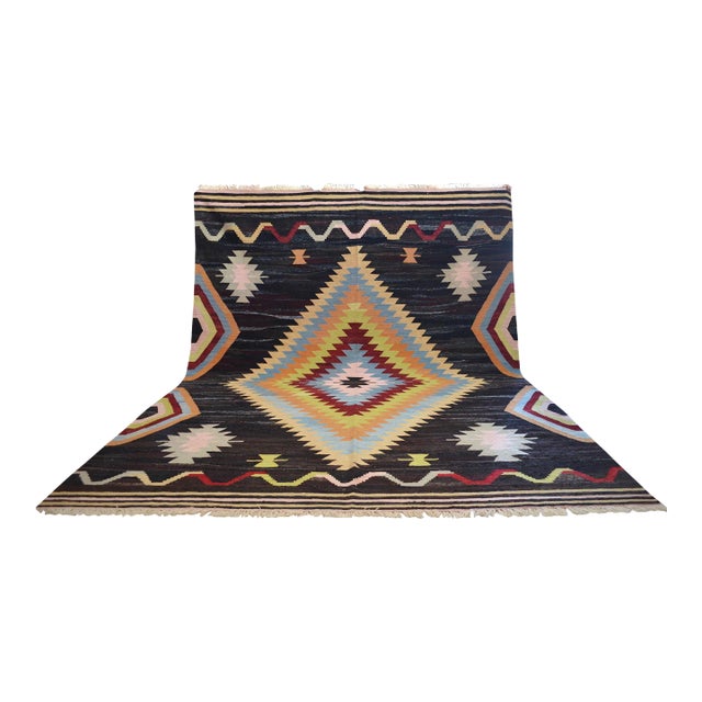 1990s Vintage Turkish Rug Hand Made Flat Weave Area Rug Kilim - 8′8″ X 11′5″ For Sale