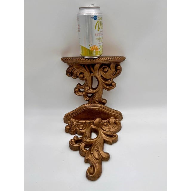 1980s Italian Baroque French Rococo Gold Gilt Plaster Wall Brackets - a Pair For Sale - Image 11 of 11