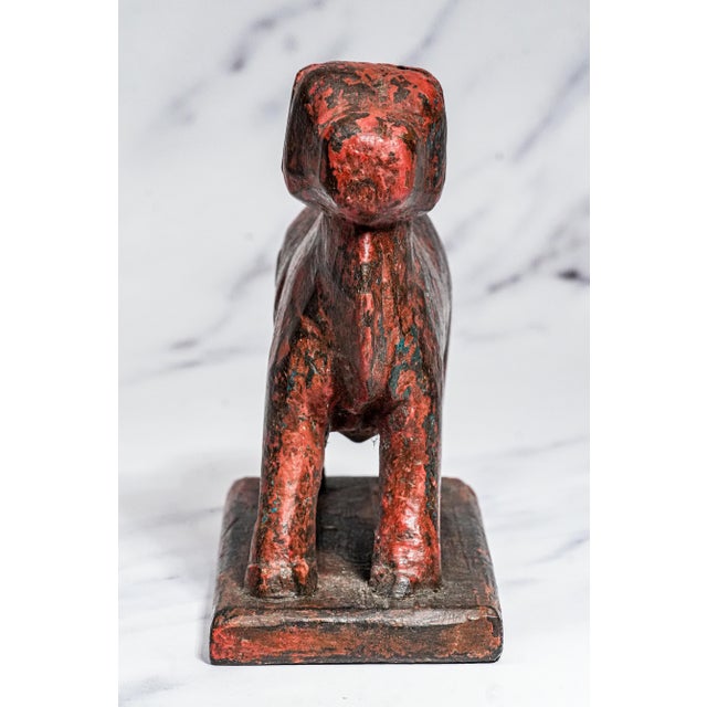 Hand Carved Asian Folk Art Wood Animal Sculpture Statue Distressed Painted Patina Home Decor For Sale - Image 4 of 11