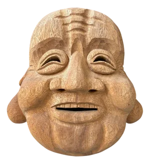 Japanese Hand-Carved Hotei God of Happiness Mask, 1980s