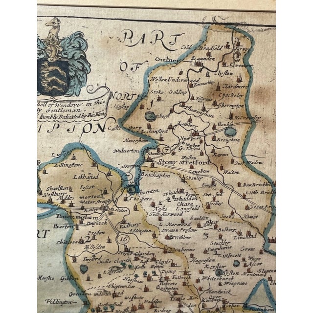 18th Century Rare Original Antique Hand Colored Map of Buckinghamshire by Richard Blome 1715 For Sale - Image 5 of 15