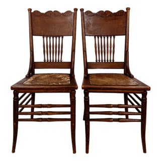 Antique Spindle Back Pressed Chairs - Set of 2 For Sale