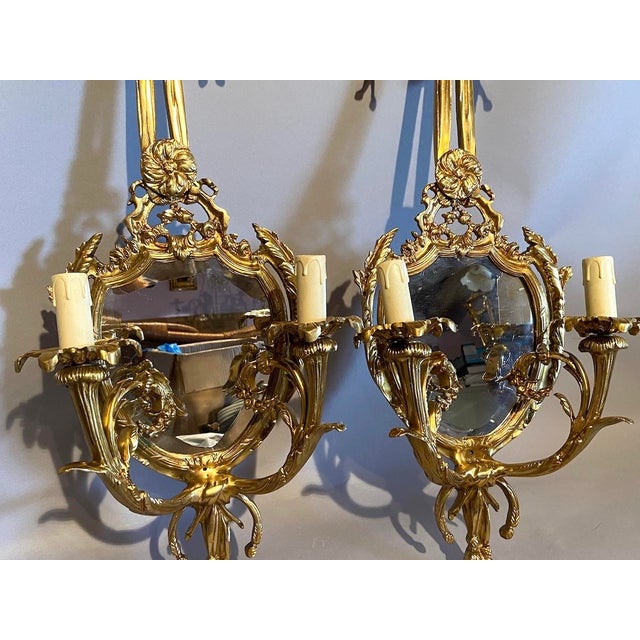 Late20C French Maker Louis XVI Antique Bronze Sconces Wall Lamps -Pair For Sale - Image 12 of 18