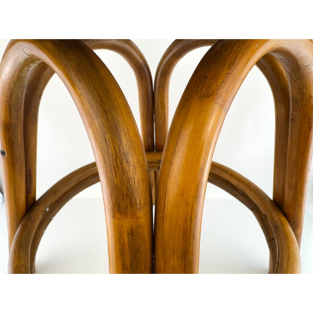 Mid Century Bentwood Rattan Stool With Cream Upholstered Cushion For Sale - Image 4 of 12