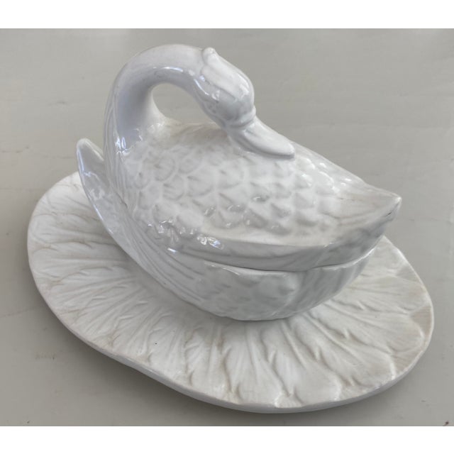 Vintage blanc de chine swan tureen with removable top. Whimsical piece for your table to hold candy, jewelry or nuts and...