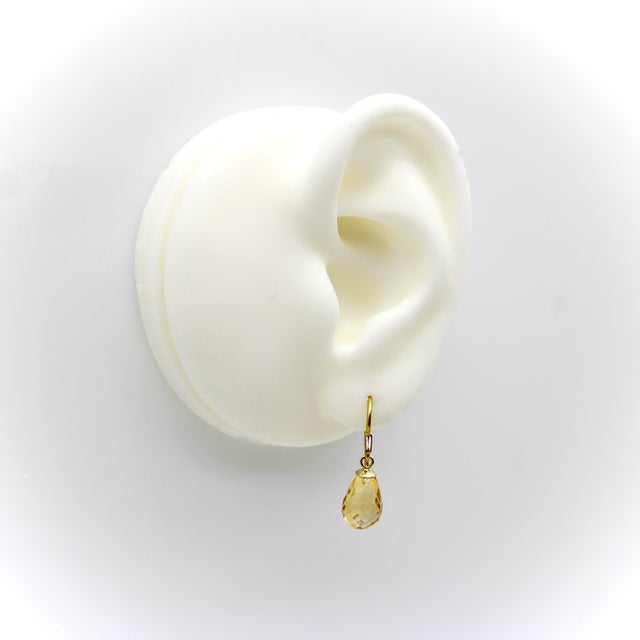 Metal 20k and 14k Gold Diamond and Citrine Briolette Drop Earrings, Pair For Sale - Image 7 of 9