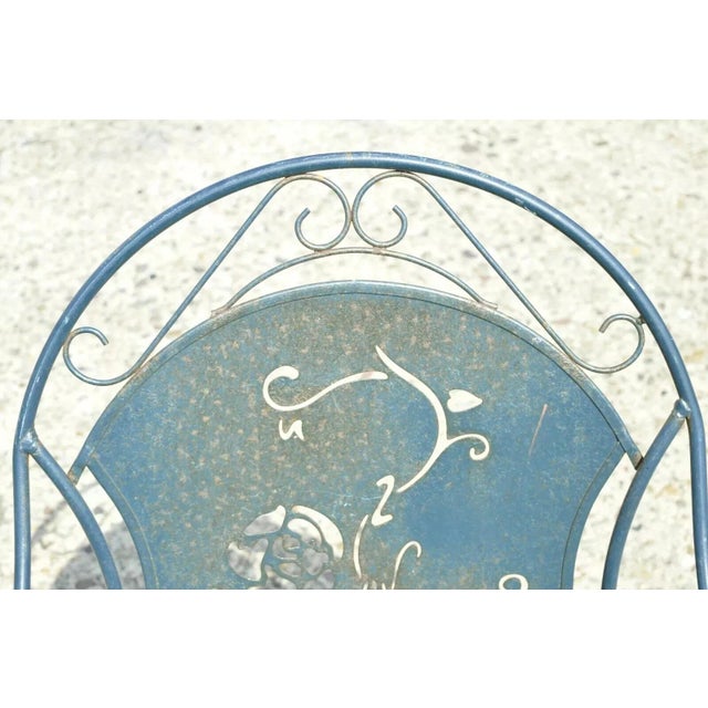Mid 20th Century Mid 20th Century Wrought Iron Pierced Rose Garden Patio Dining Chair For Sale - Image 5 of 12
