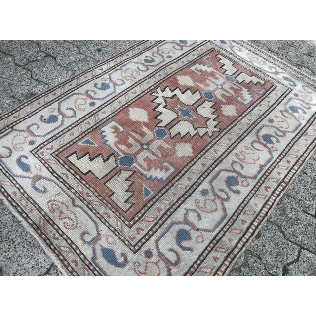 Apricot Vintage Handmade Floral Wool Rug For Sale - Image 8 of 11