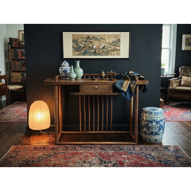 Simple Oriental Minimalistic Natural Wood Console Side Table Desk For Sale In San Francisco - Image 6 of 14