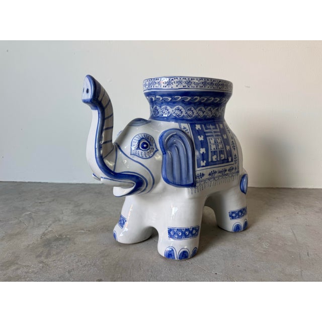 Blue Vintage Handmade Blue & White Ceramic Elephant Garden Stool For Sale - Image 8 of 12